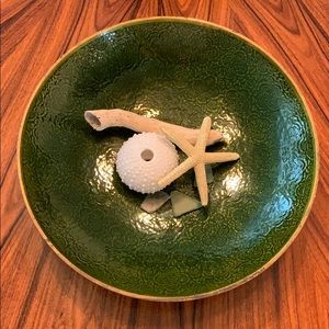 Brass and Enamel 11" Decorative Green Bowl